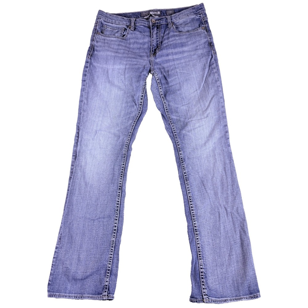 Buckle BKE Tyler Jeans Mens 33 Large Blue Denim Cotton Logo Stretch Straight Leg